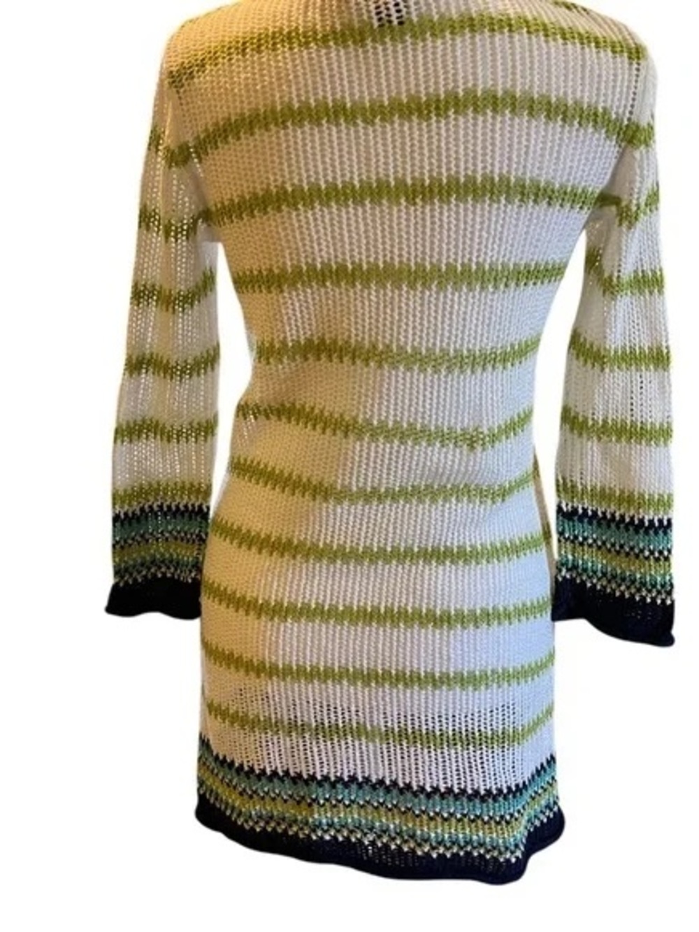 Striped Green & White Knit Short Sleeve Top